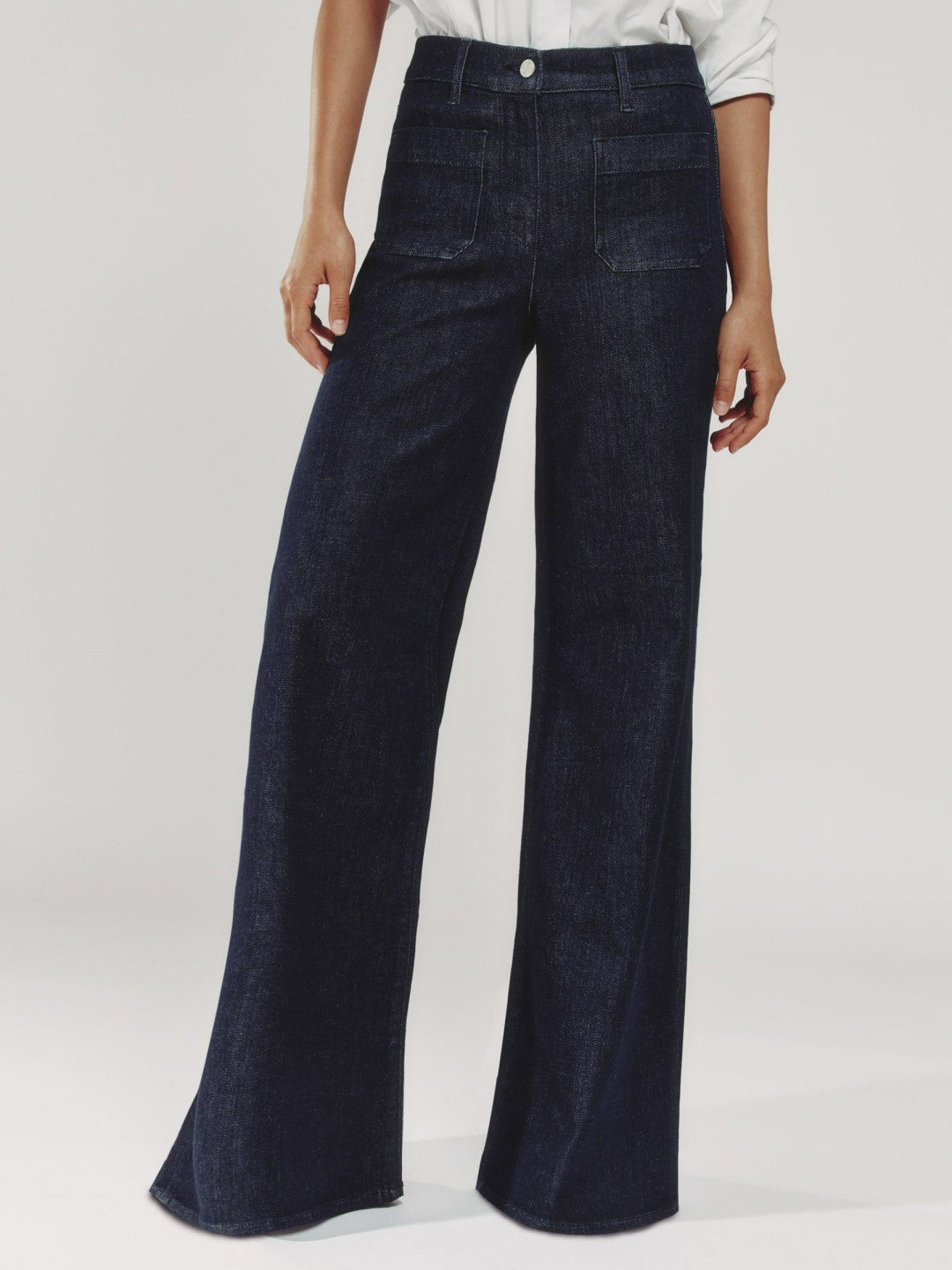 Petite Patch Pocket Wide Leg Jeans Dark Blue | Womens