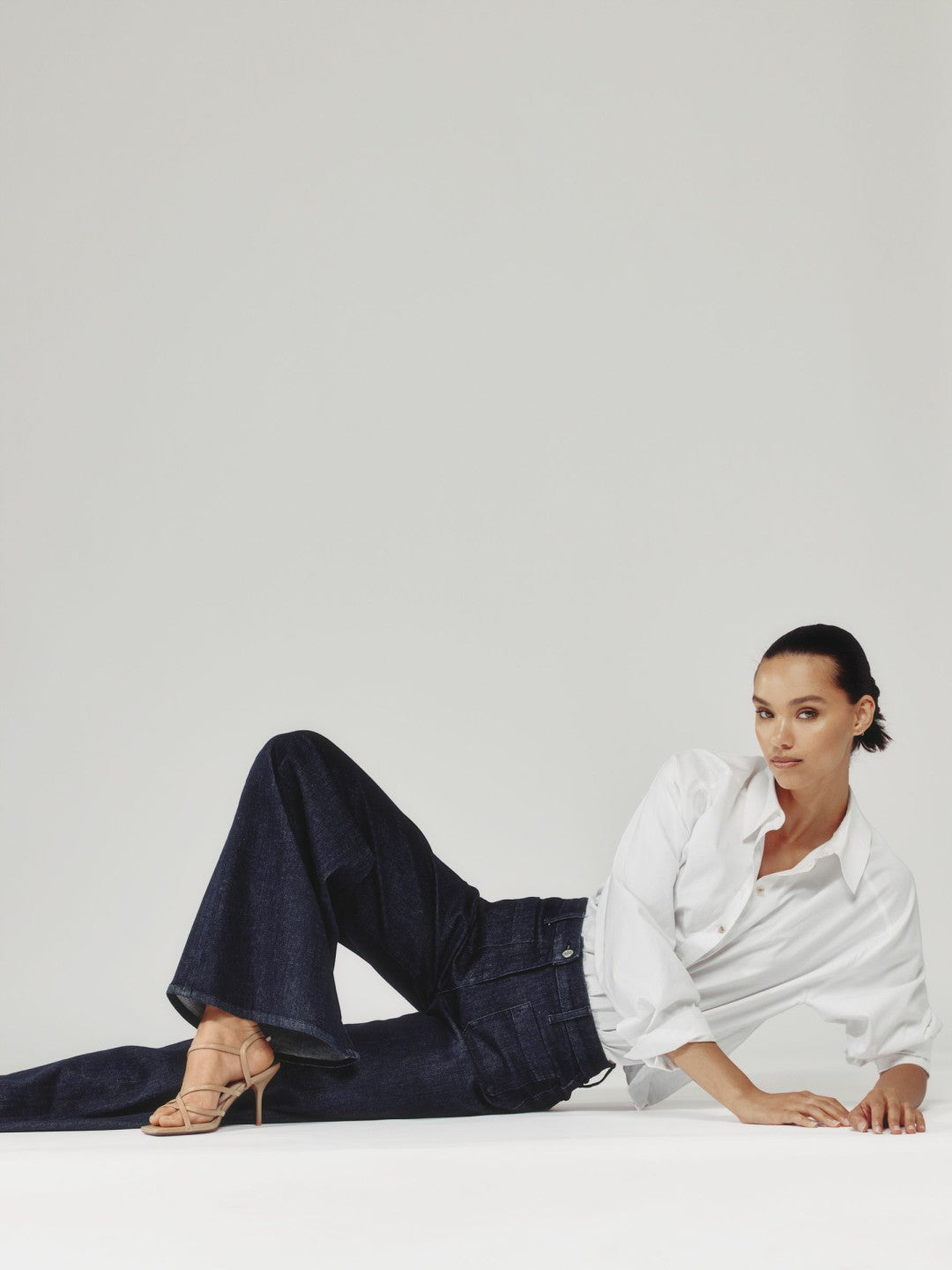 Petite Patch Pocket Wide Leg Jeans Dark Blue | Womens