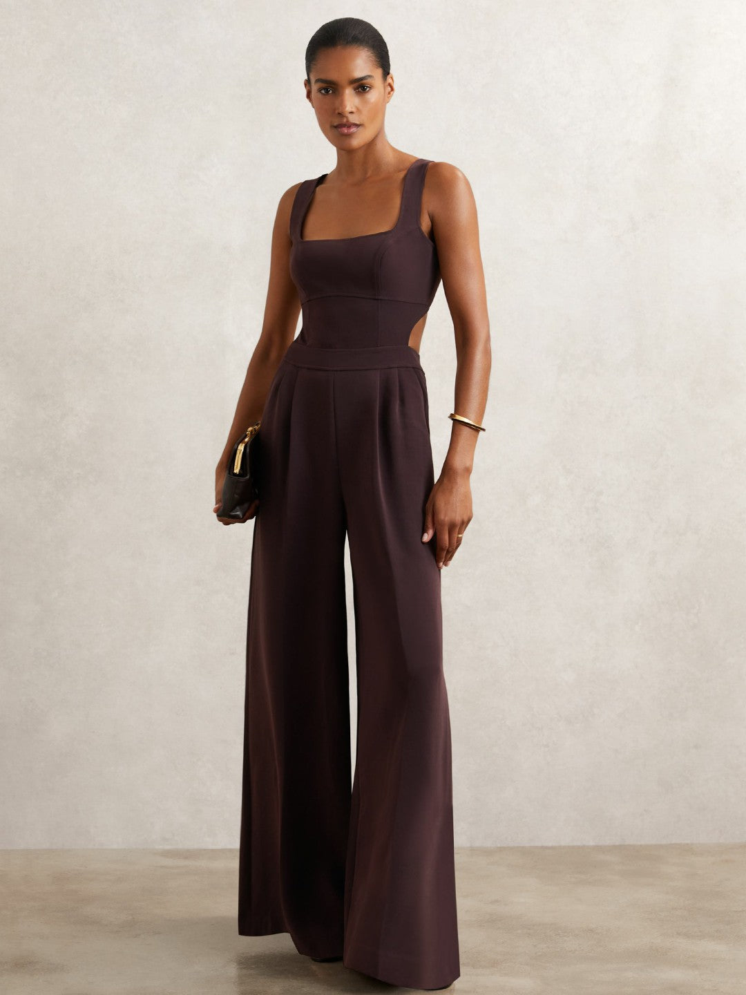 Petite Wide-Leg Cut-Out Jumpsuit Burgundy | Womens