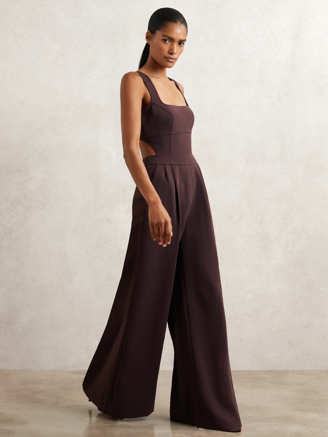 Petite Wide-Leg Cut-Out Jumpsuit Burgundy | Womens