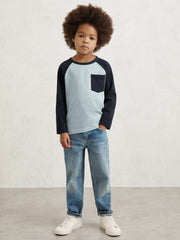 9-13 yrs Cotton Colour-Block Long-Sleeve T-Shirt Navy Blue | Children