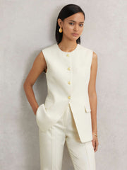 High-Neck Longline Waistcoat Cream | Womens