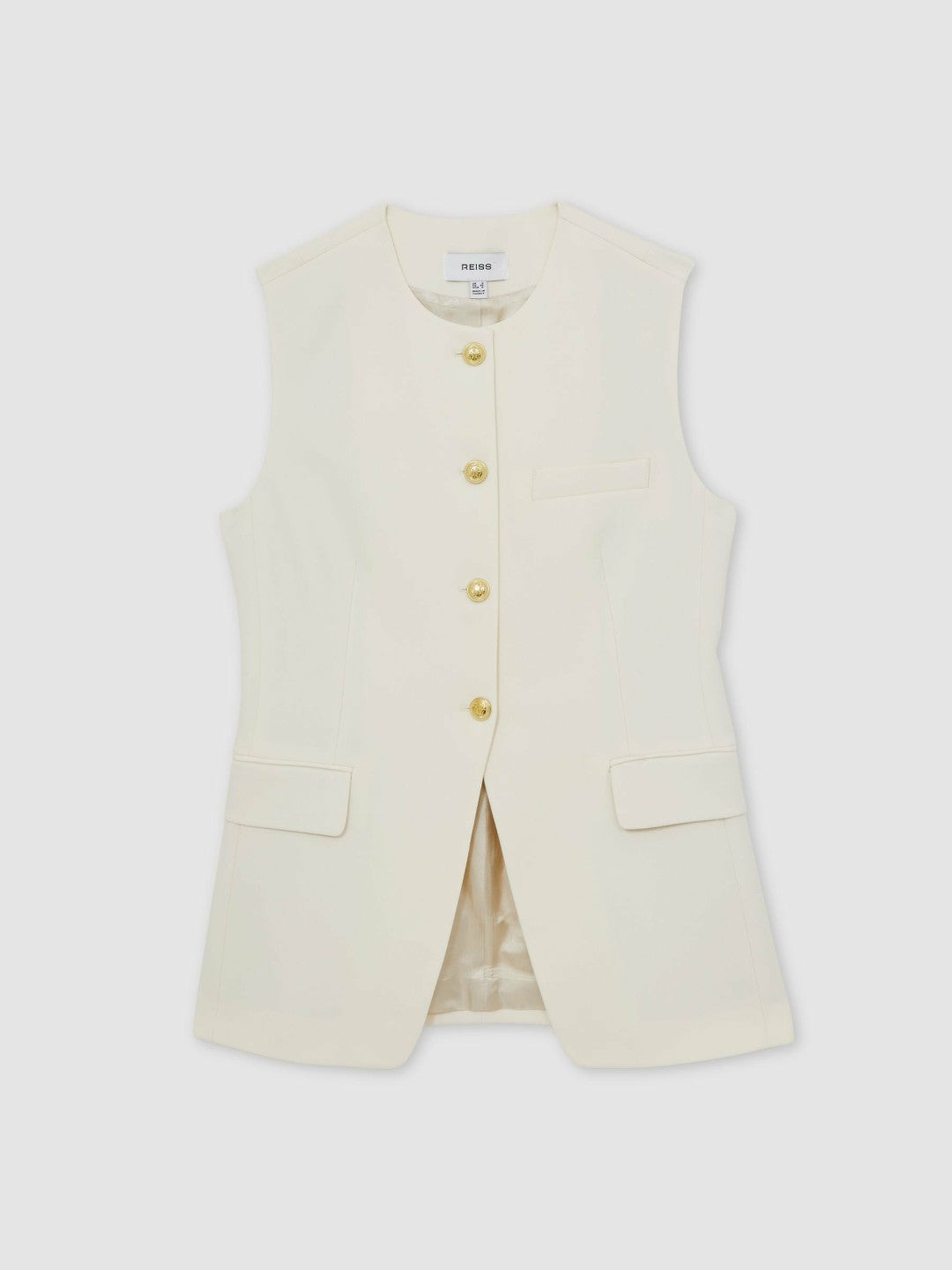 High-Neck Longline Waistcoat Cream | Womens
