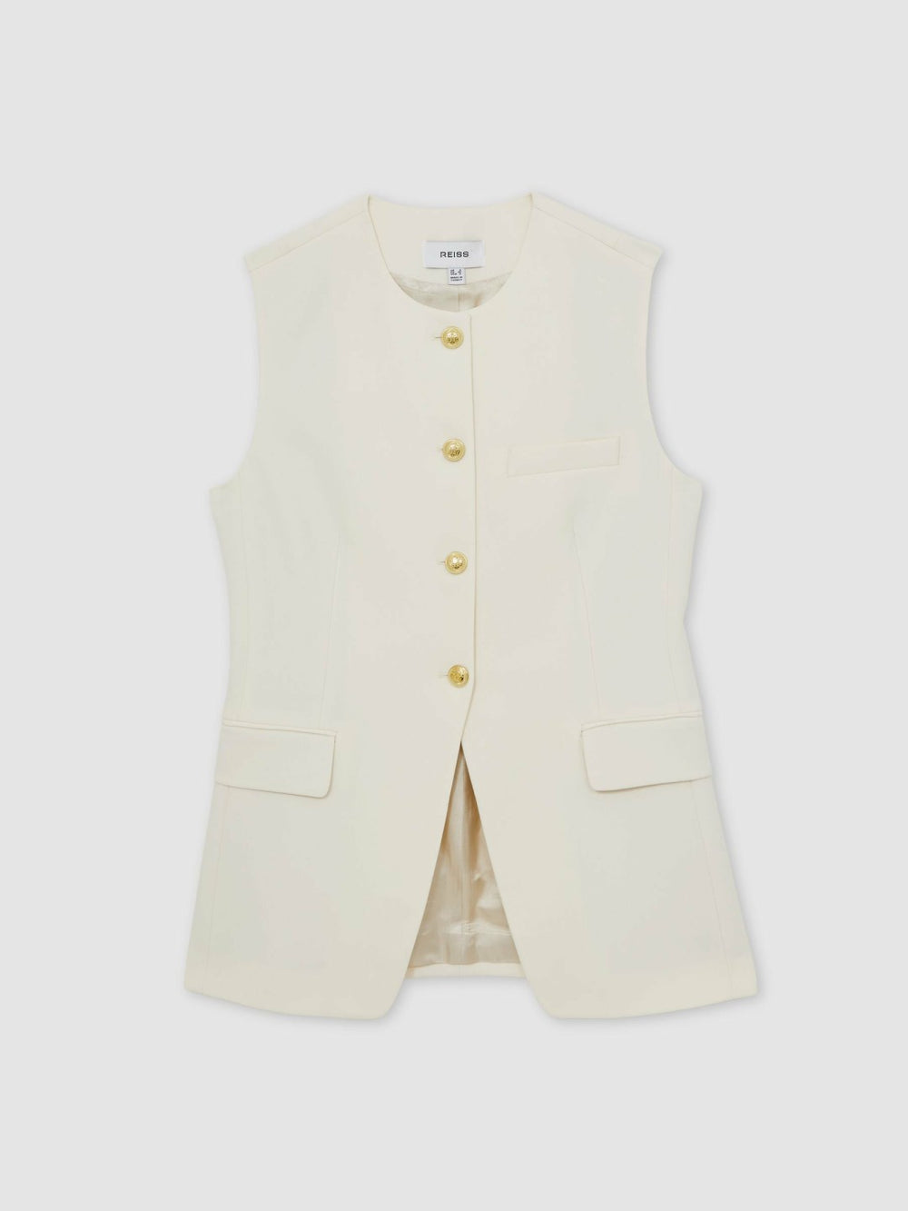High-Neck Longline Waistcoat Cream | Womens