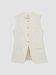 High-Neck Longline Waistcoat Cream | Womens