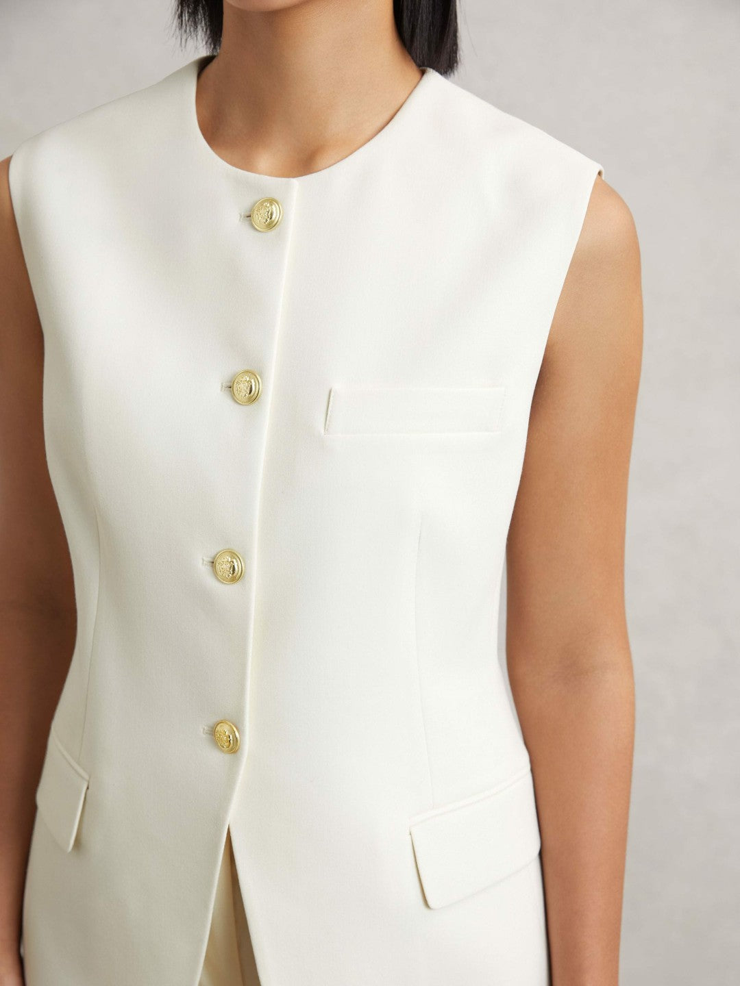 High-Neck Longline Waistcoat Cream | Womens