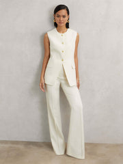High-Neck Longline Waistcoat Cream | Womens