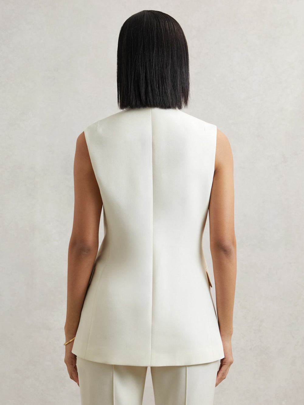 High-Neck Longline Waistcoat Cream | Womens