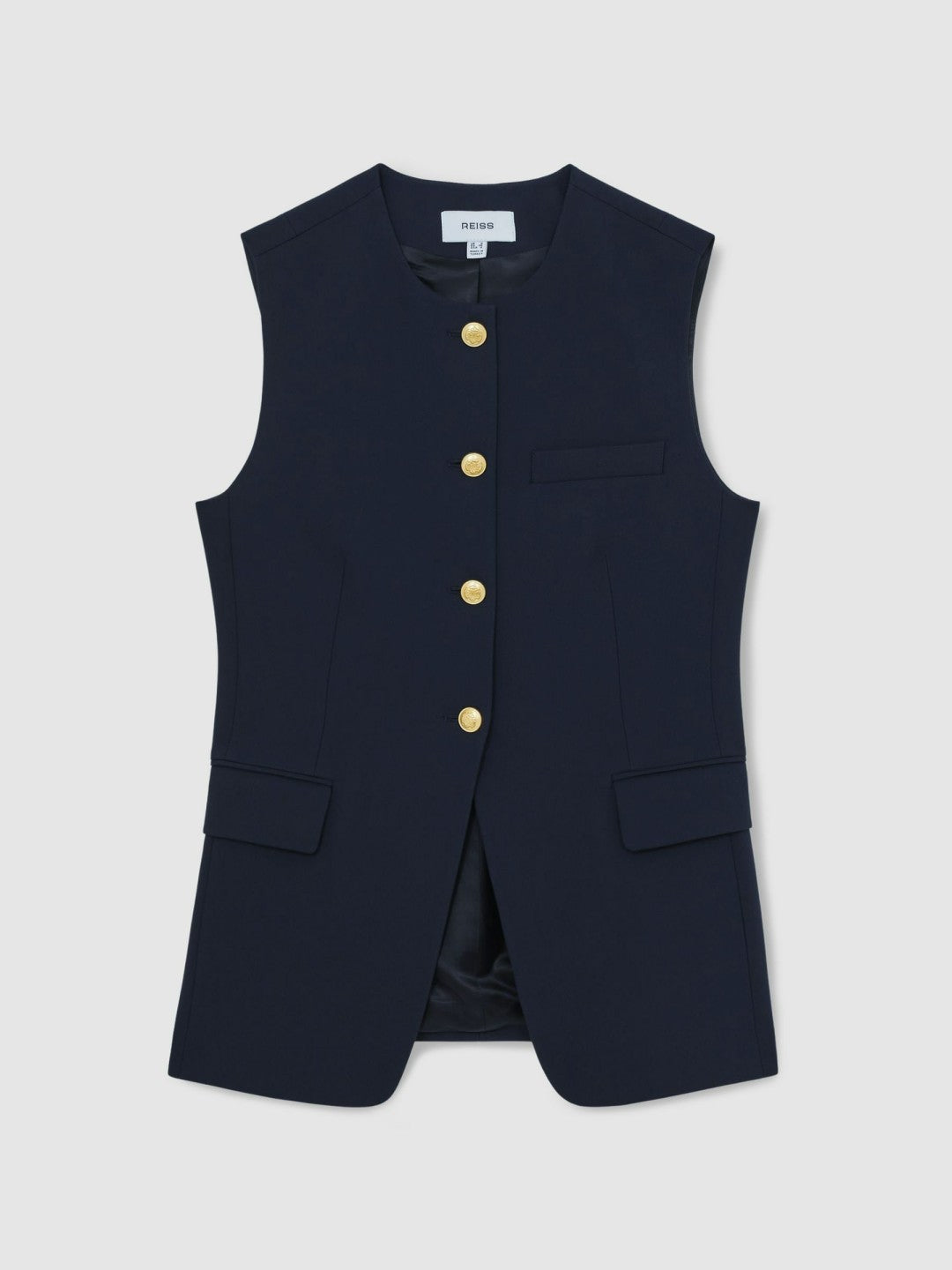 High-Neck Longline Waistcoat Navy | Womens