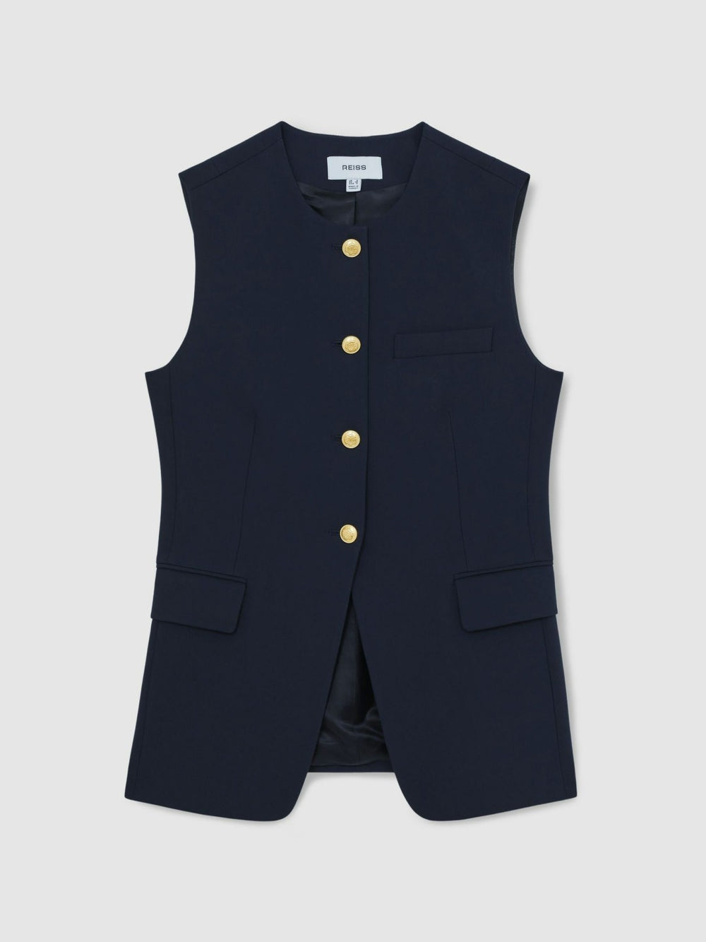 High-Neck Longline Waistcoat Navy | Womens
