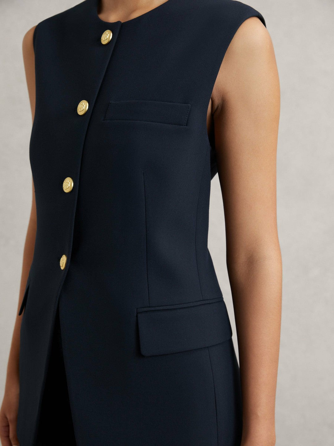 High-Neck Longline Waistcoat Navy | Womens