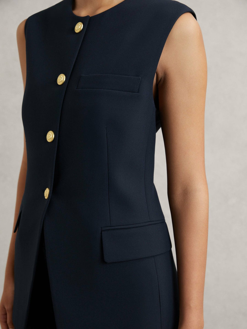 High-Neck Longline Waistcoat Navy | Womens