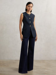 High-Neck Longline Waistcoat Navy | Womens