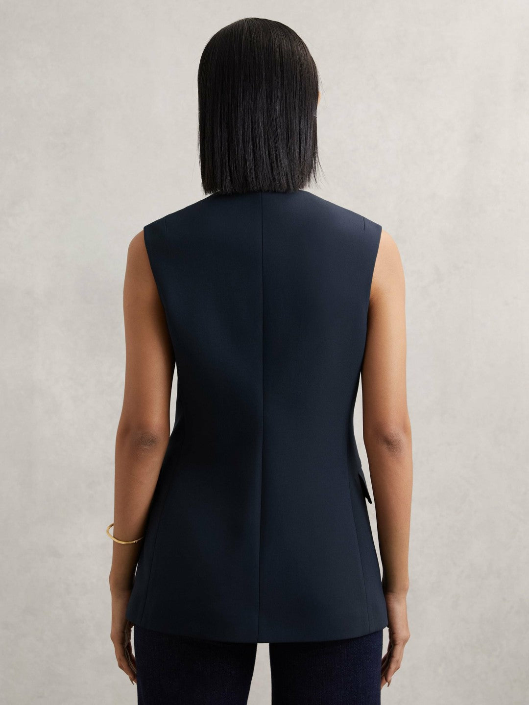 High-Neck Longline Waistcoat Navy | Womens