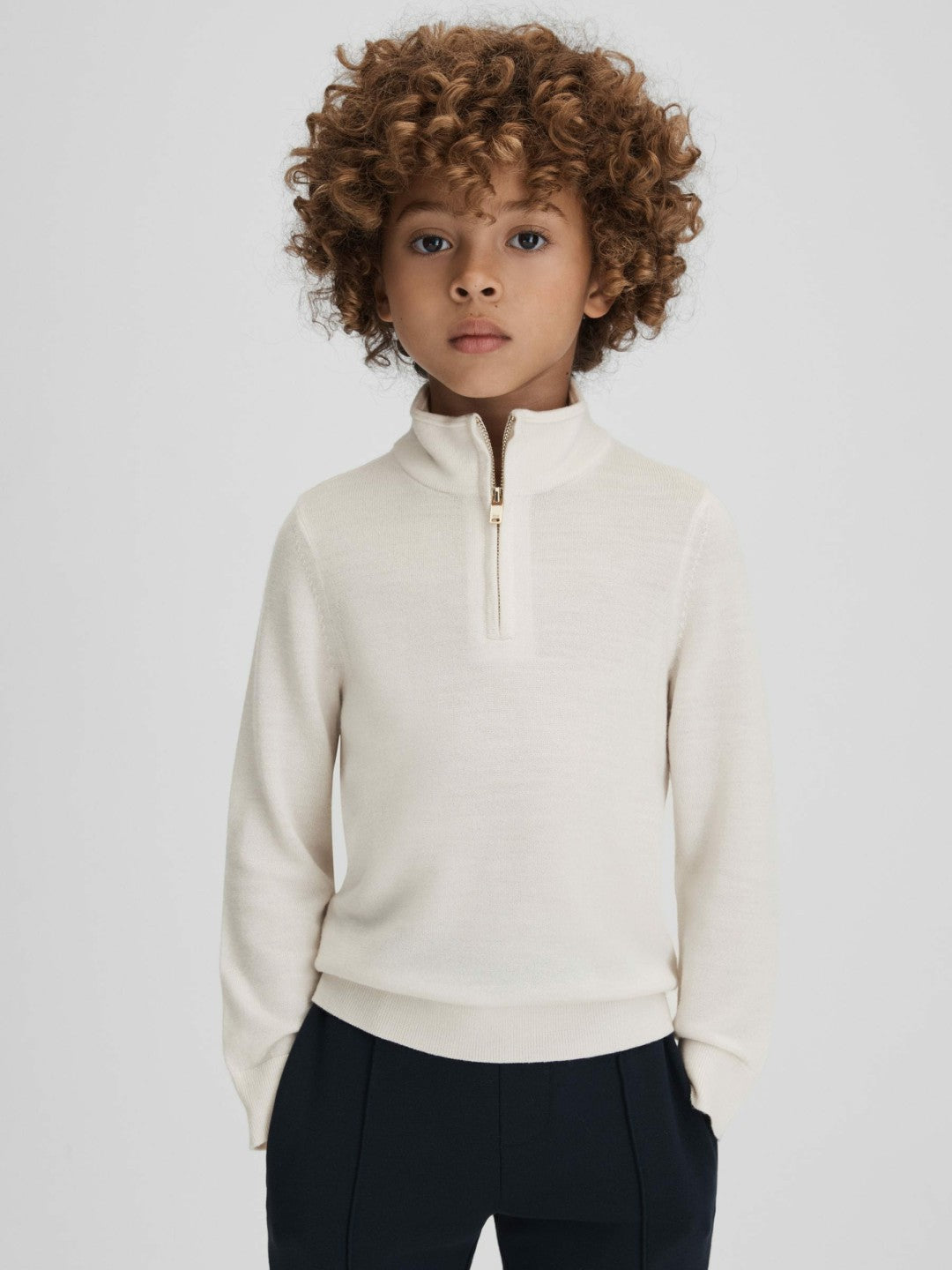 3-9 yrs Wool Half-Zip Funnel Neck Jumper Snow | Children