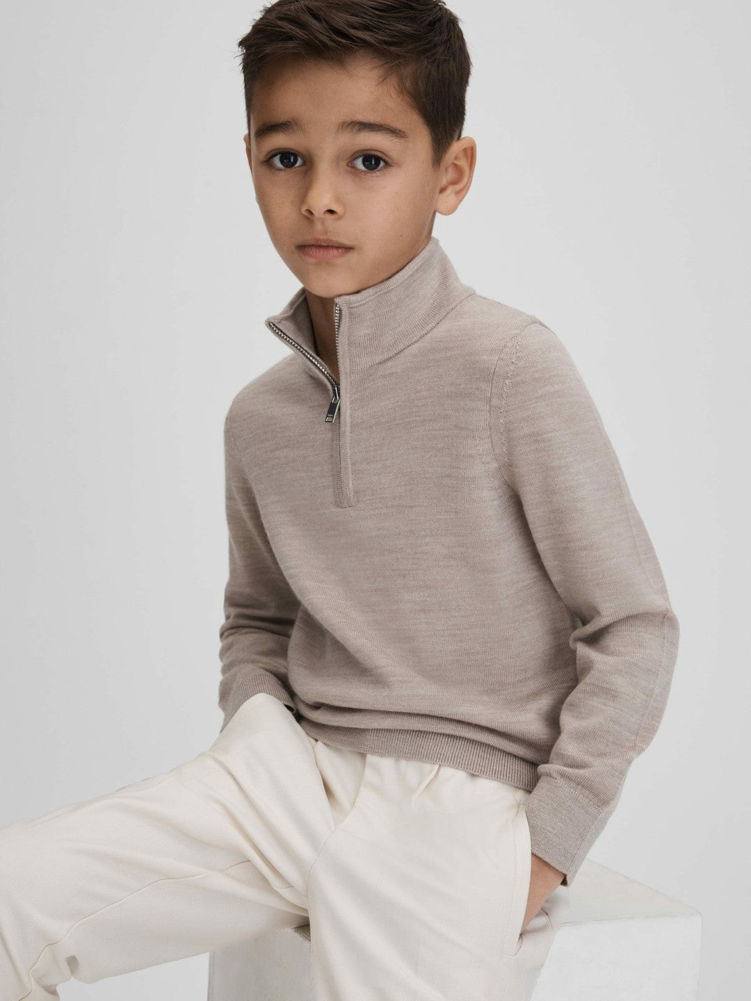 3-9 yrs Wool Half-Zip Funnel Neck Jumper Wheat Melange | Children