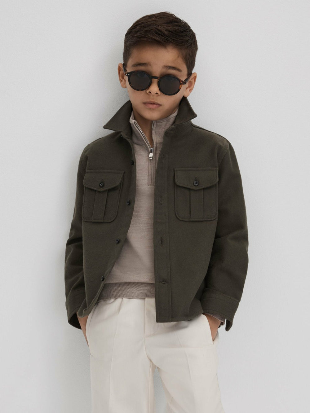 3-9 yrs Wool Half-Zip Funnel Neck Jumper Wheat Melange | Children