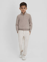 9-13 yrs Wool Half-Zip Funnel Neck Jumper Wheat Melange | Children