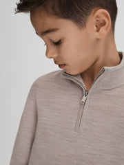 9-13 yrs Wool Half-Zip Funnel Neck Jumper Wheat Melange | Children