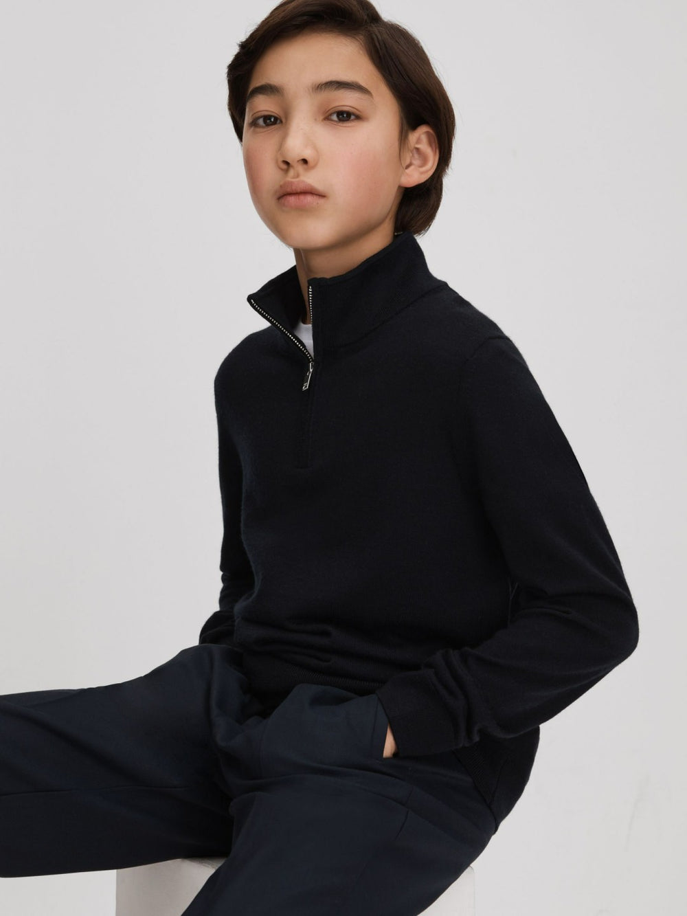 9-13 yrs Wool Half-Zip Funnel Neck Jumper Navy | Children