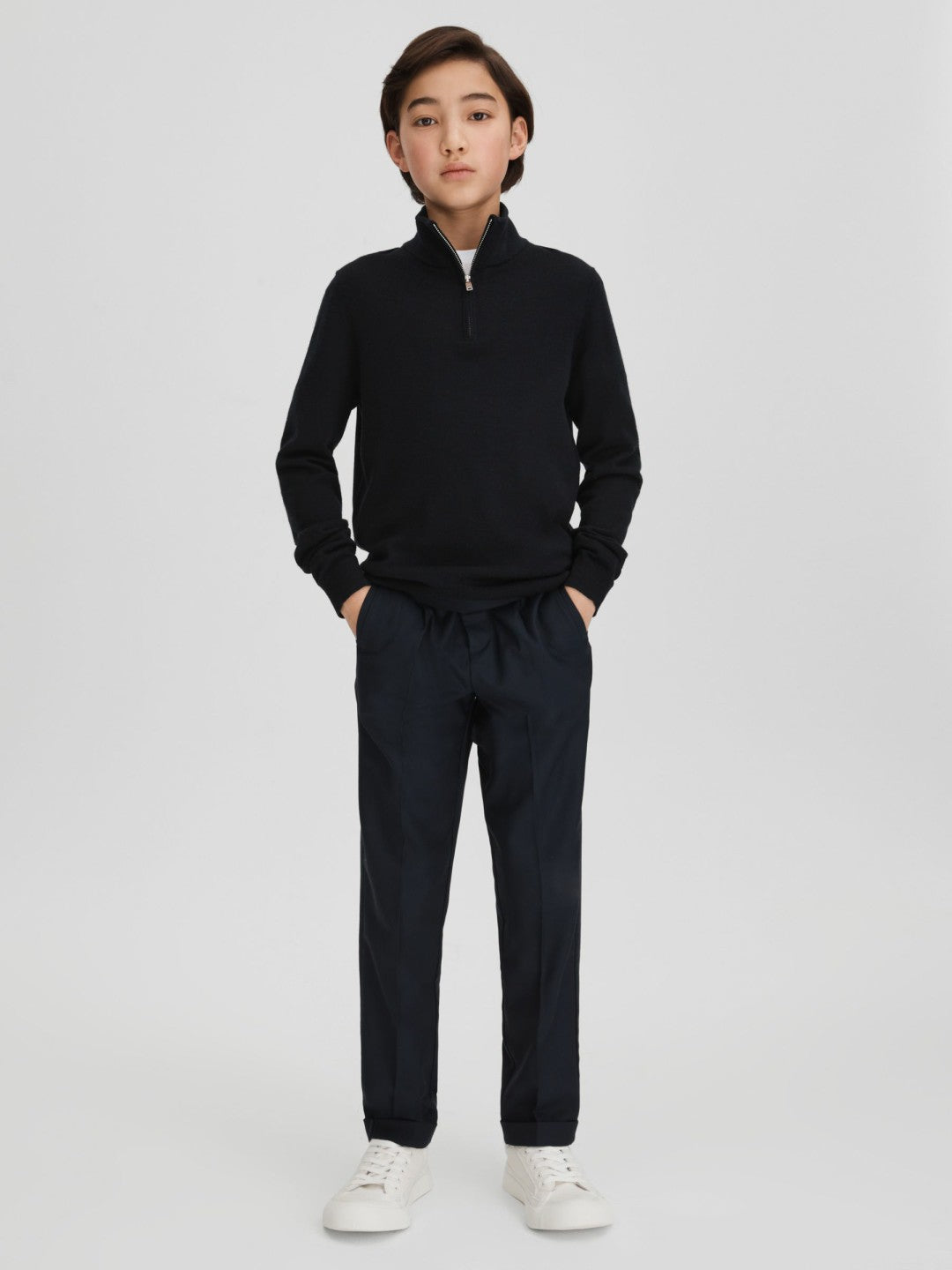 9-13 yrs Wool Half-Zip Funnel Neck Jumper Navy | Children