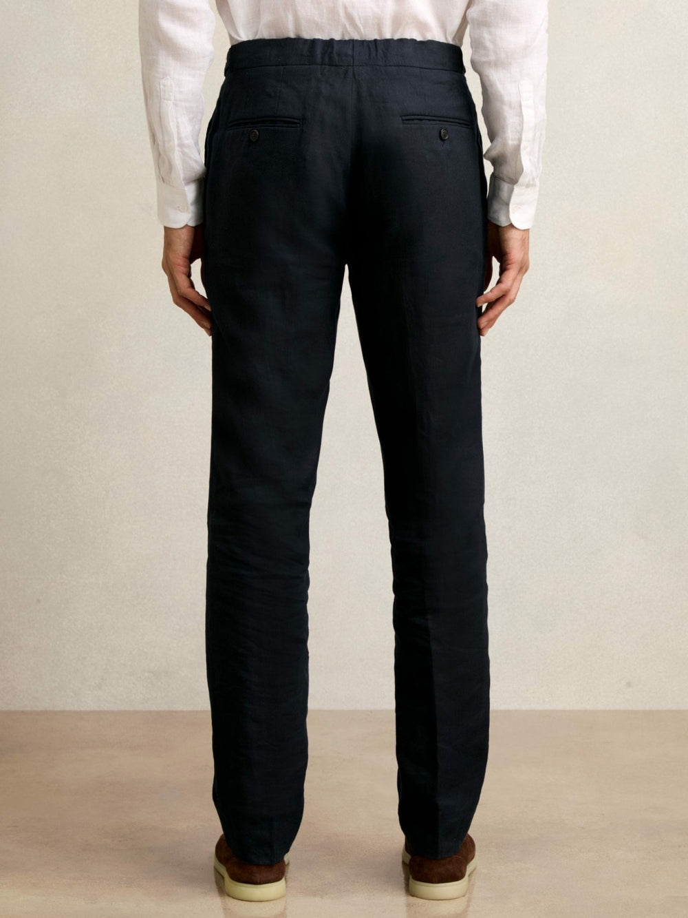 Slim Fit Linen Adjuster Trousers Navy | Mens
