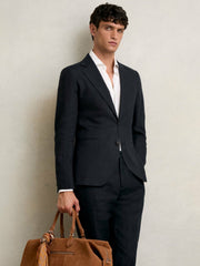 Slim-Fit Single Breasted Linen Blazer Navy | Mens