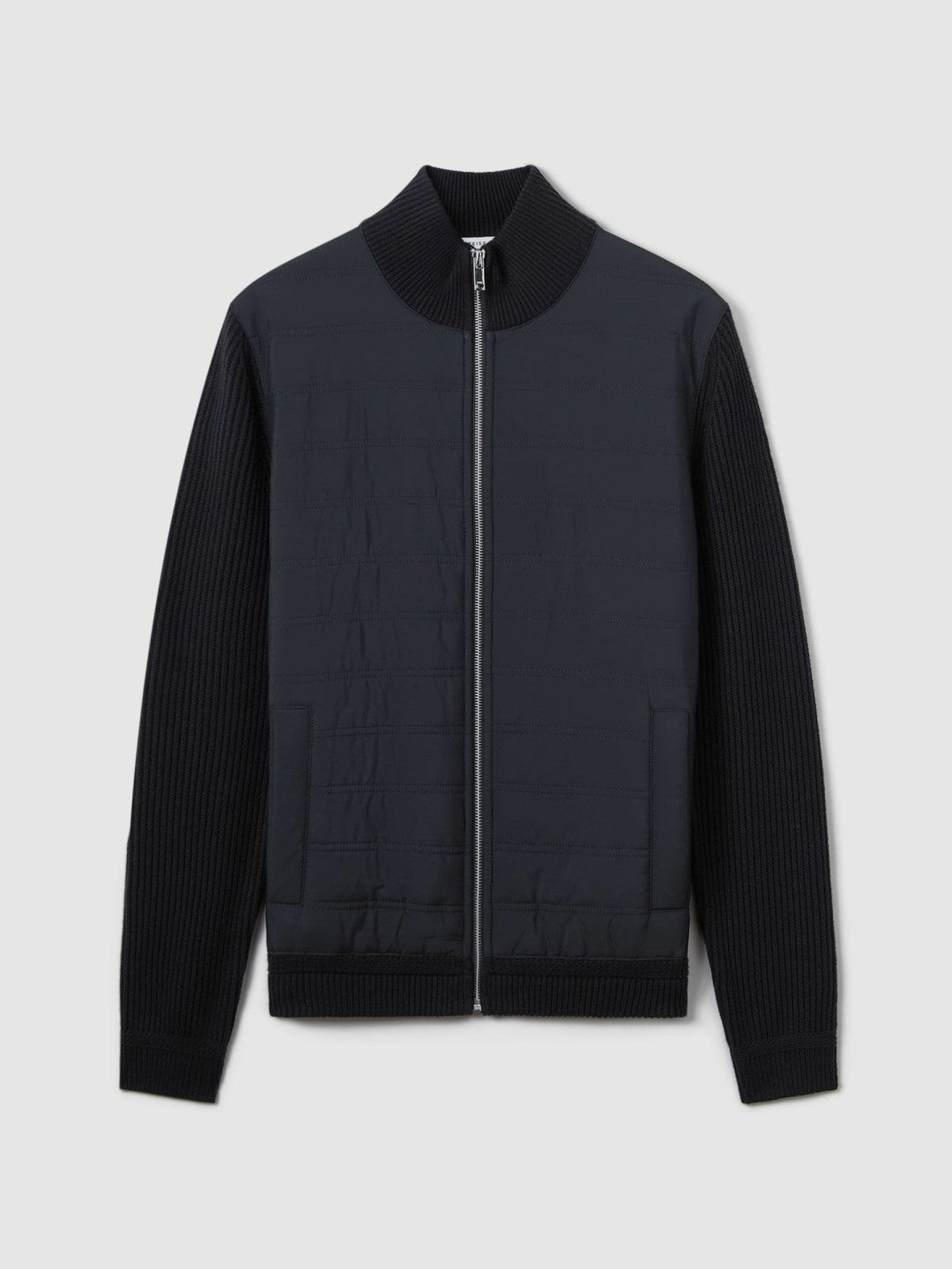 Hybrid Quilt and Knit Zip-Through Jacket Navy | Mens