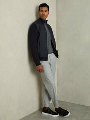 Hybrid Quilt and Knit Zip-Through Jacket Navy | Mens
