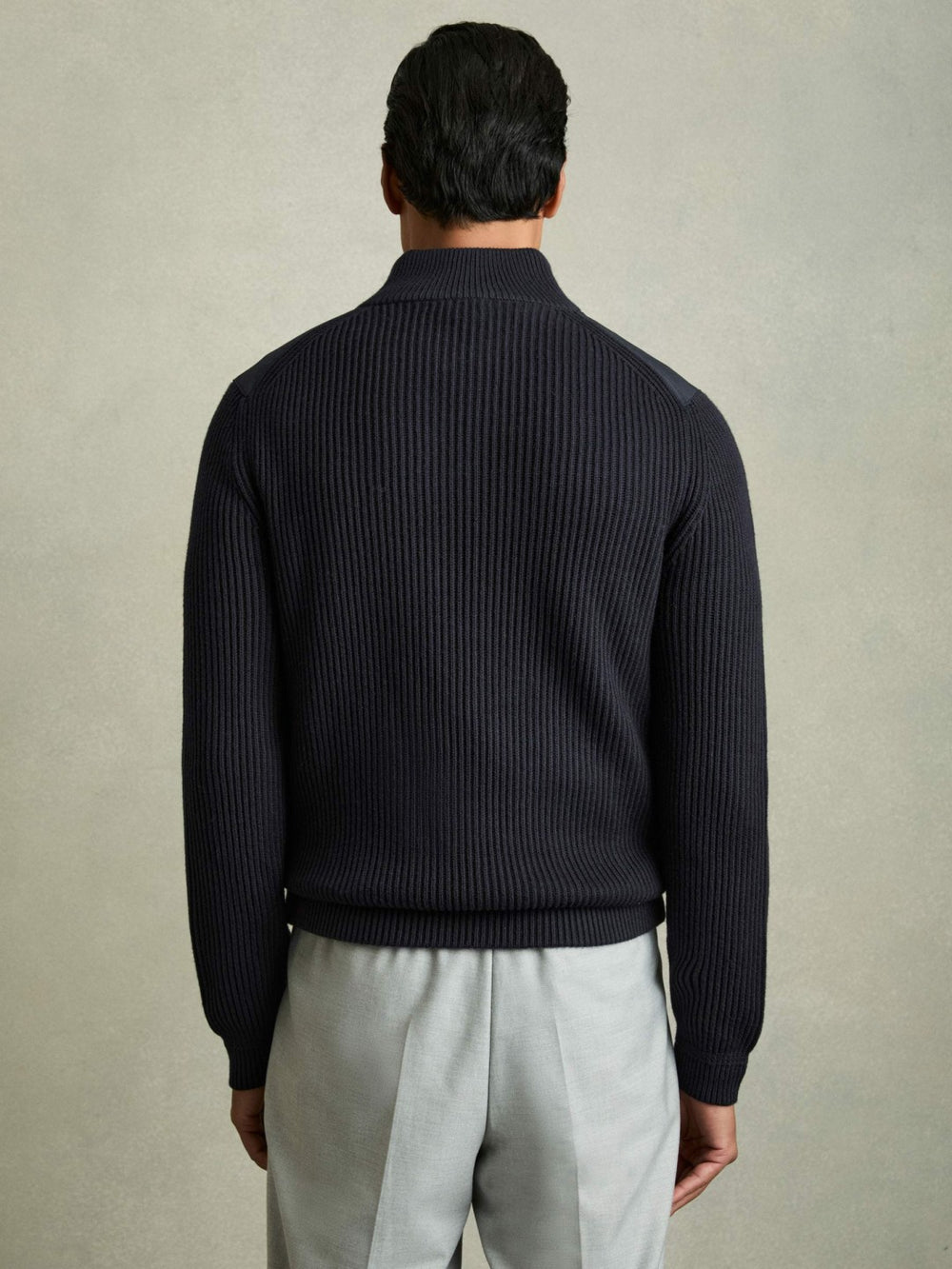 Hybrid Quilt and Knit Zip-Through Jacket Navy | Mens