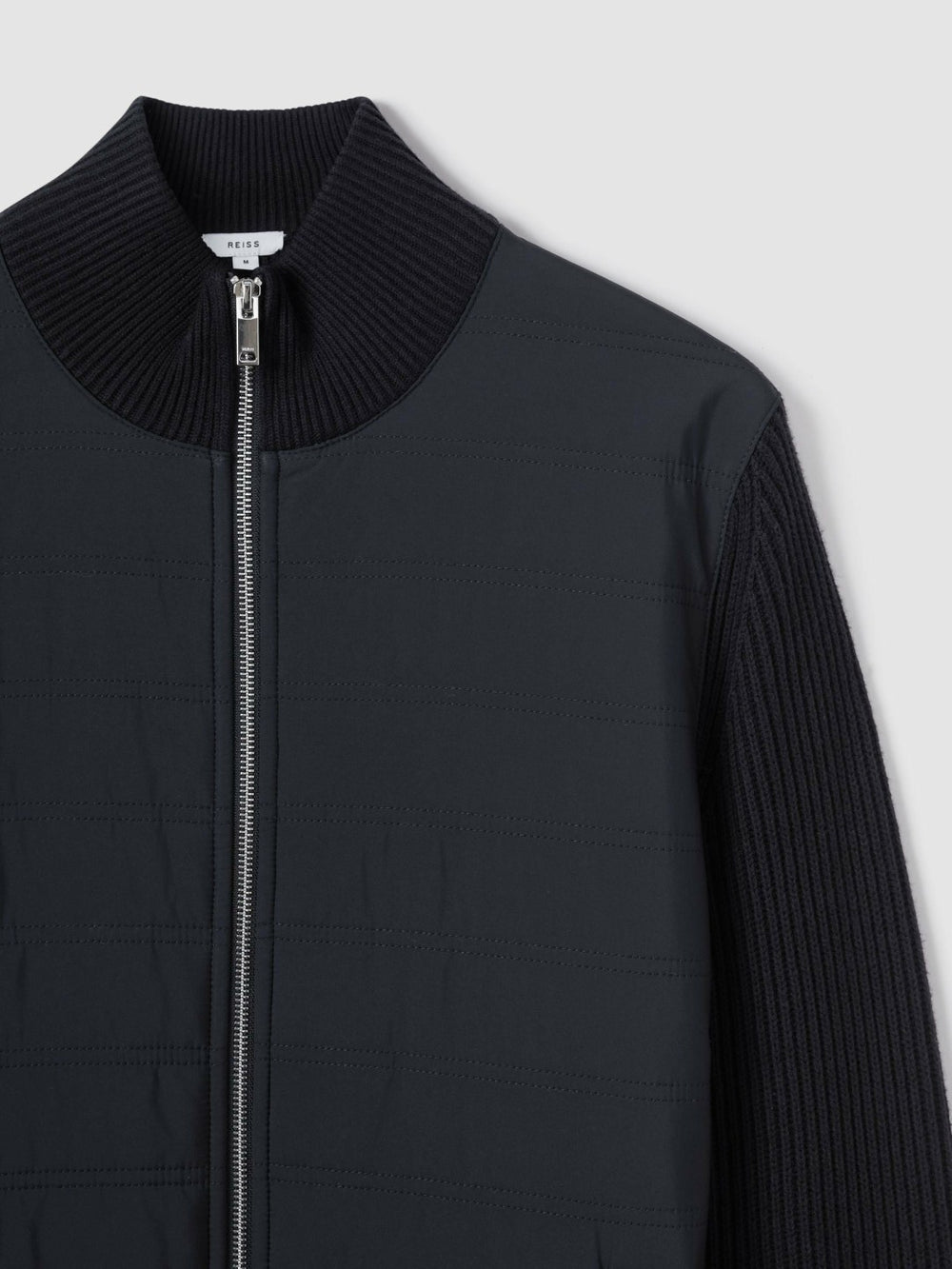 Hybrid Quilt and Knit Zip-Through Jacket Navy | Mens