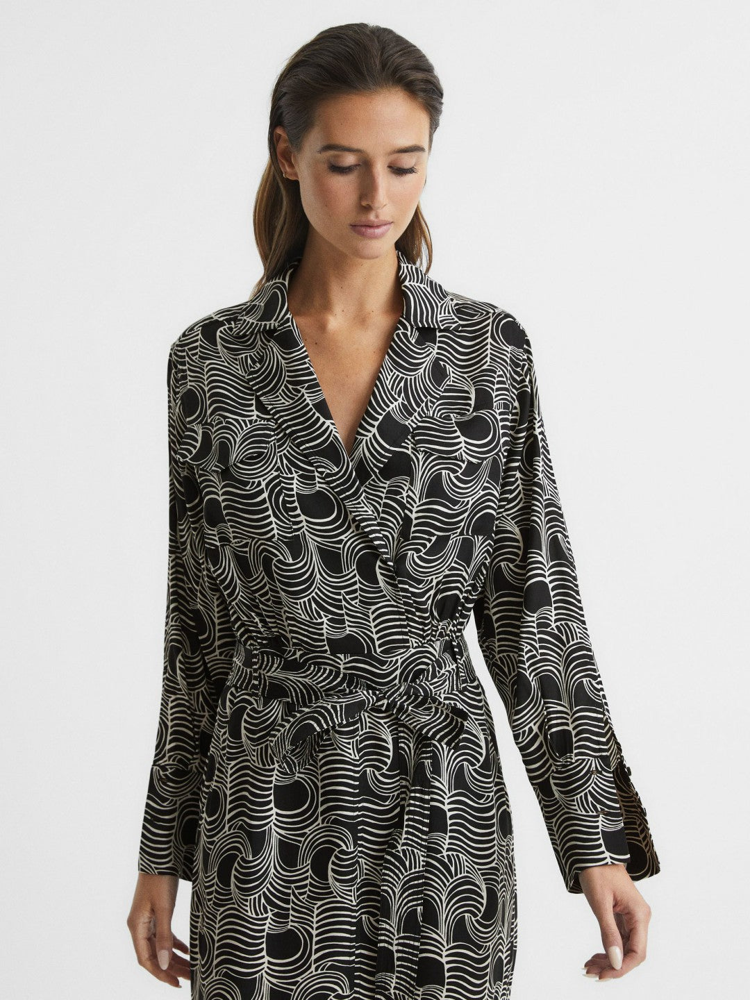 Swirl Print Midi Dress Black/Cream | Womens