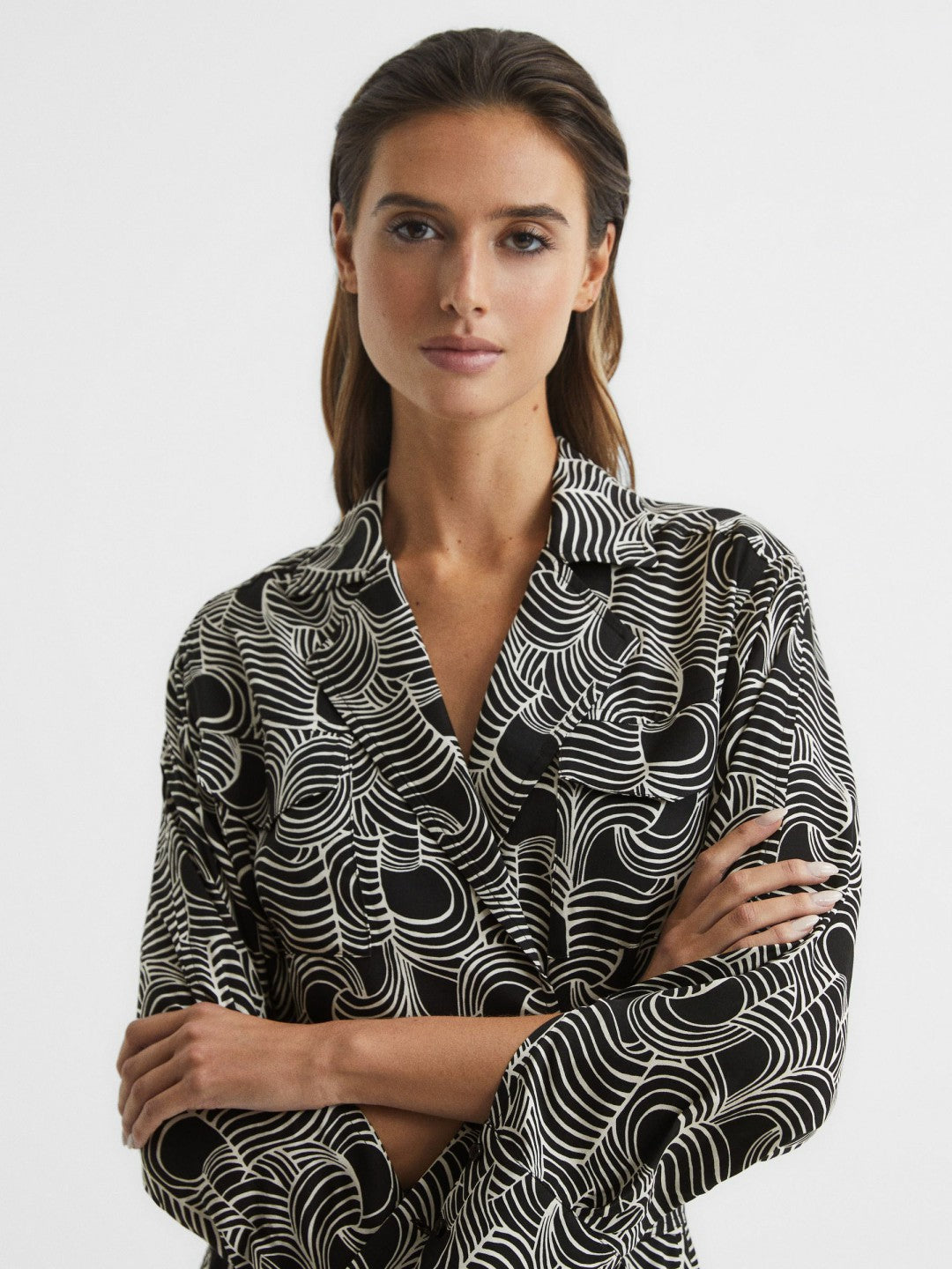 Swirl Print Midi Dress Black/Cream | Womens