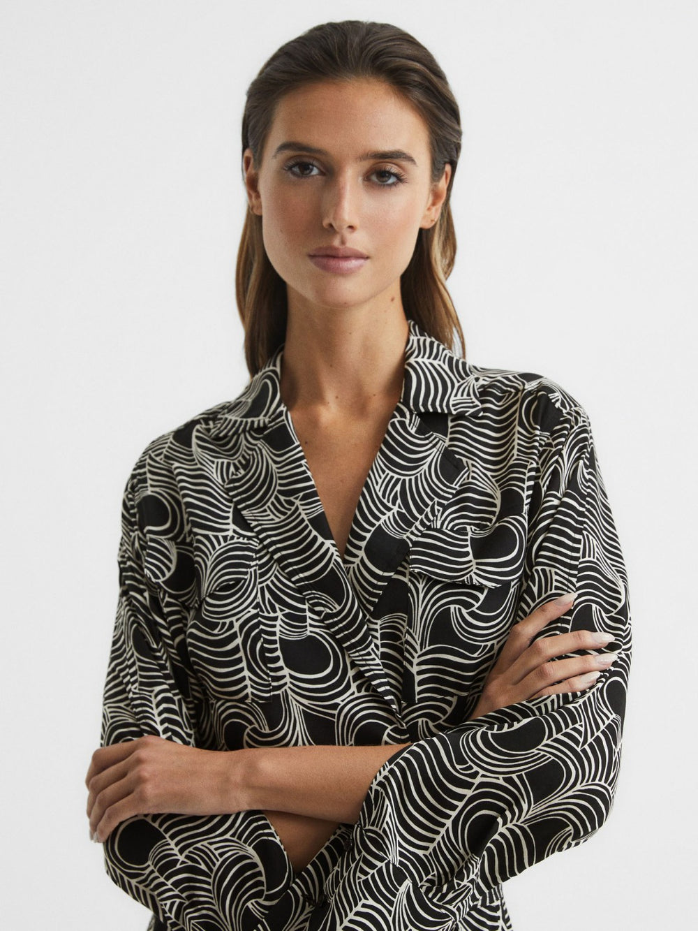 Swirl Print Midi Dress Black/Cream | Womens
