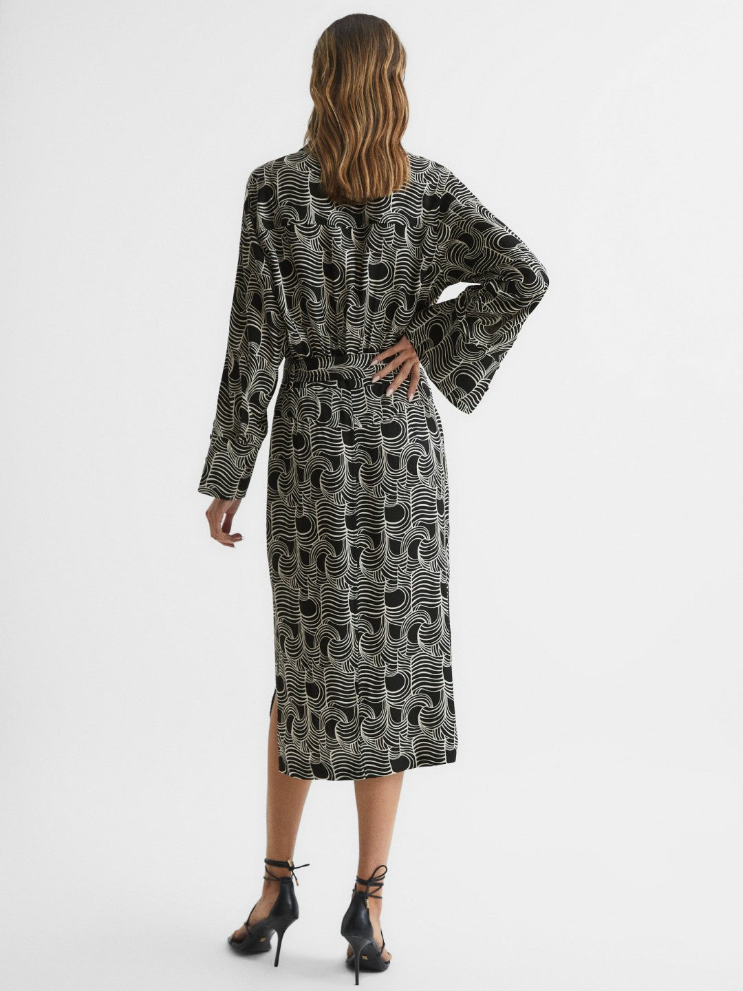 Swirl Print Midi Dress Black/Cream | Womens