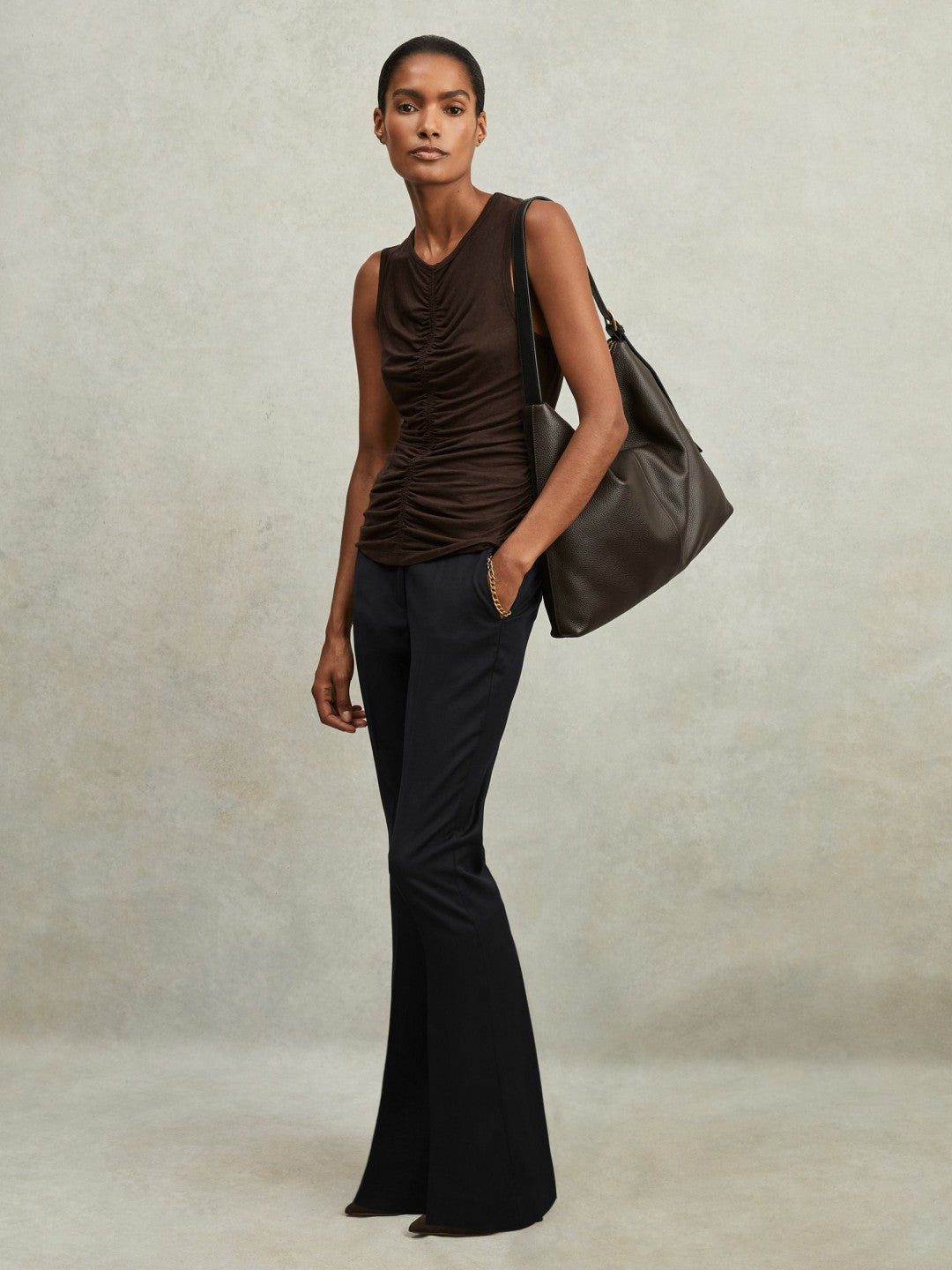 Petite Wool-Blend Tailored Flared Suit Trousers Navy | Womens