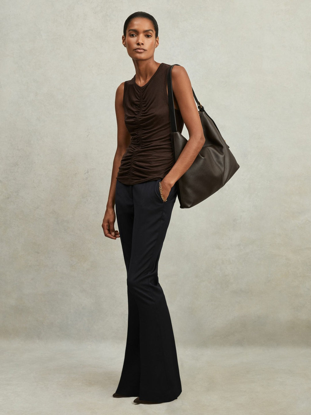 Petite Wool-Blend Tailored Flared Suit Trousers Navy | Womens