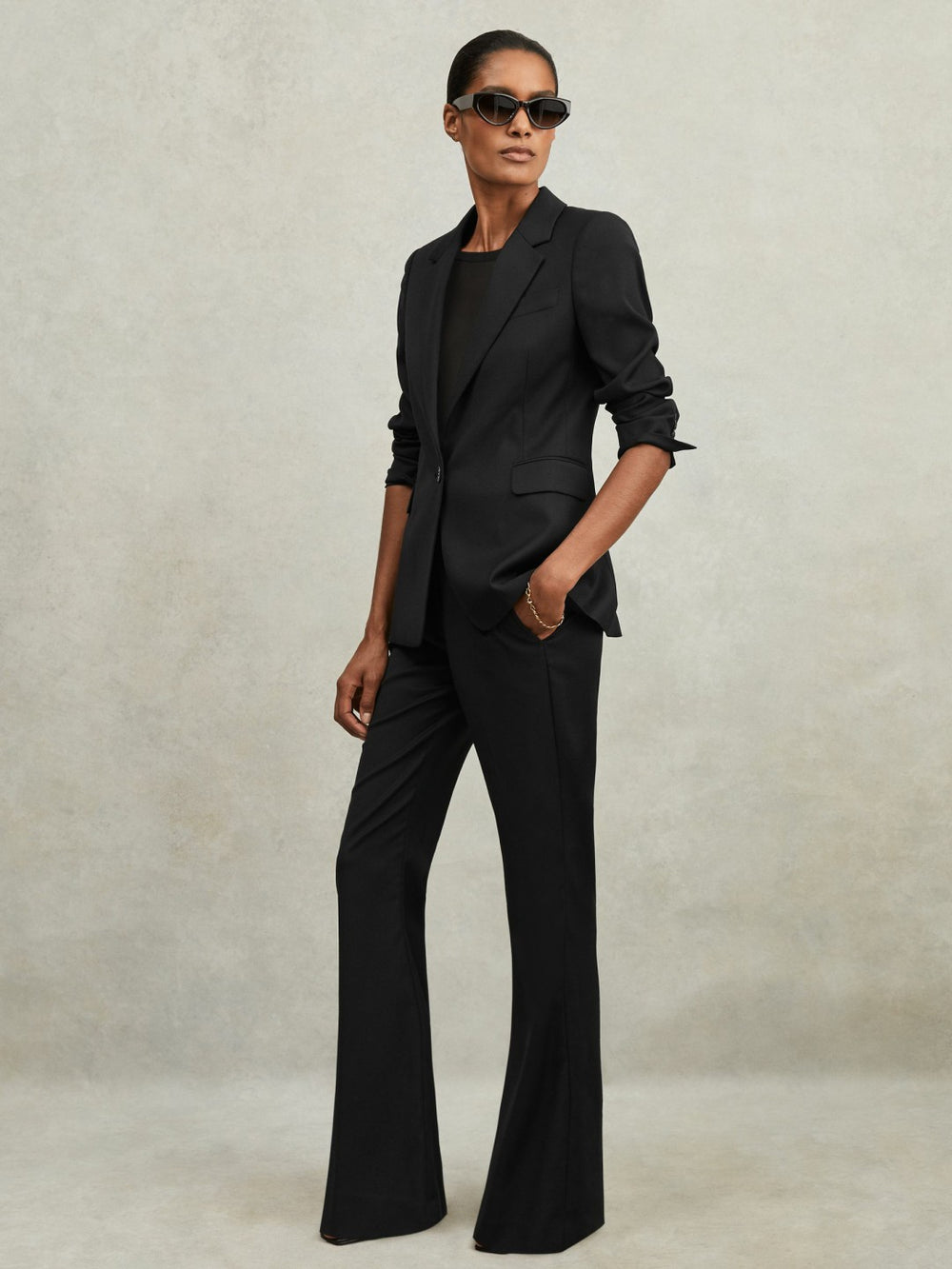 Wool-Blend Tailored Flared Suit Trousers Black | Womens