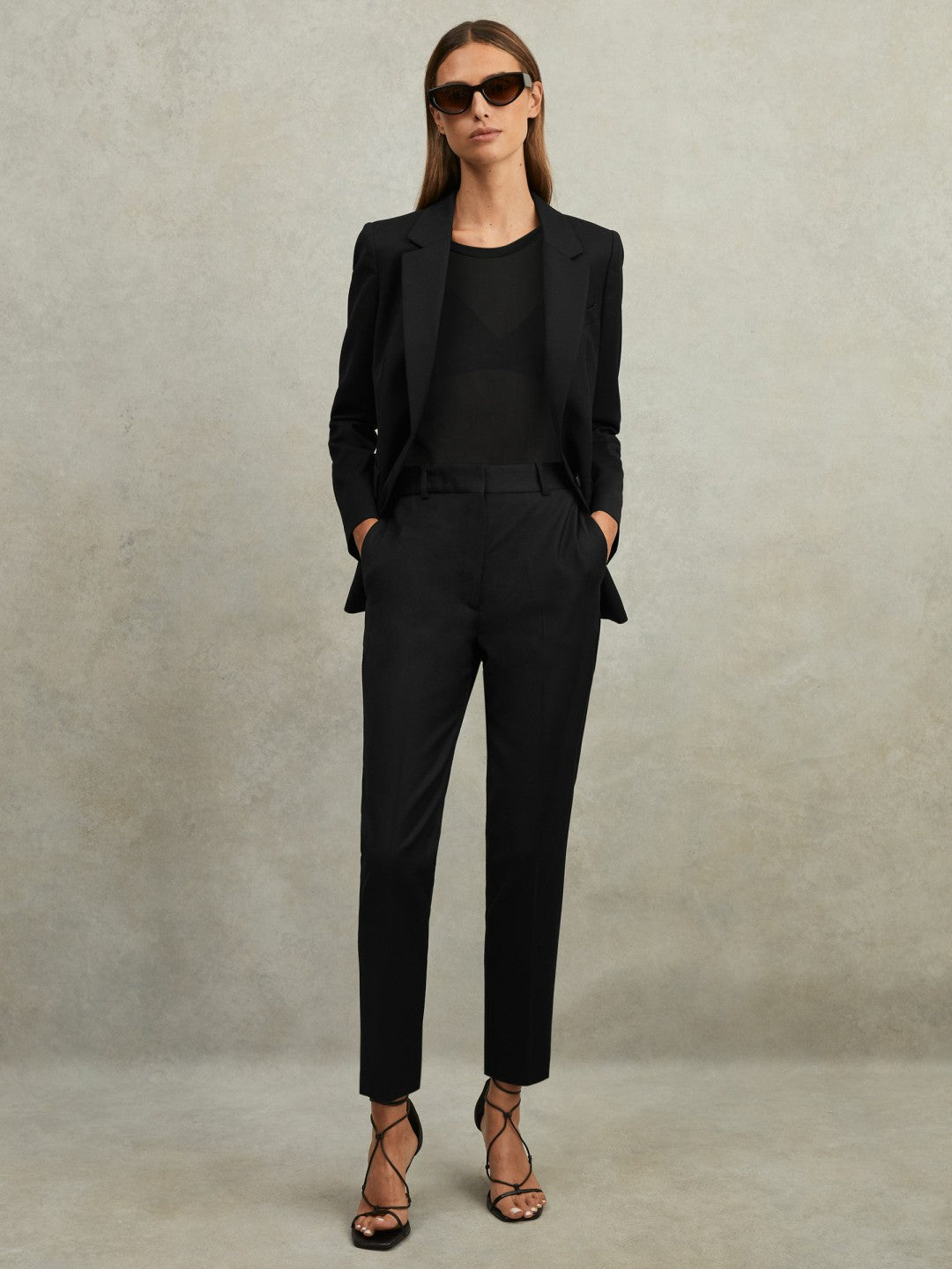 Petite Wool Blend Tapered Suit Trousers Black | Womens