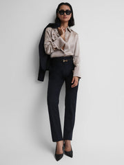 Wool Blend Tapered Suit Trousers Navy | Womens