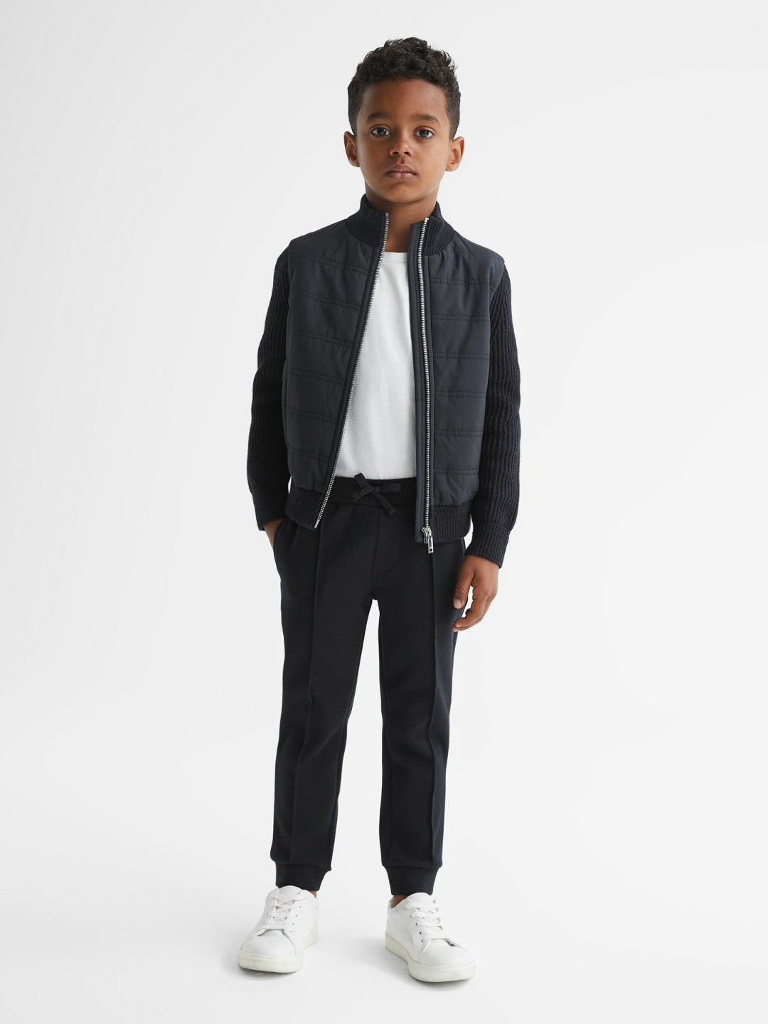 Junior Hybrid Zip Through Quilted Jacket Navy | Children