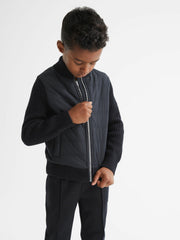 Junior Hybrid Zip Through Quilted Jacket Navy | Children