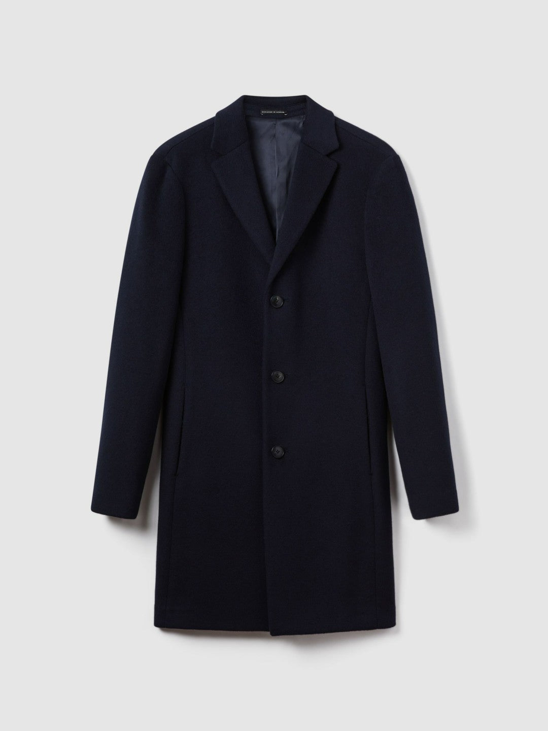 Wool Blend Single Breasted Epsom Overcoat Navy | Mens