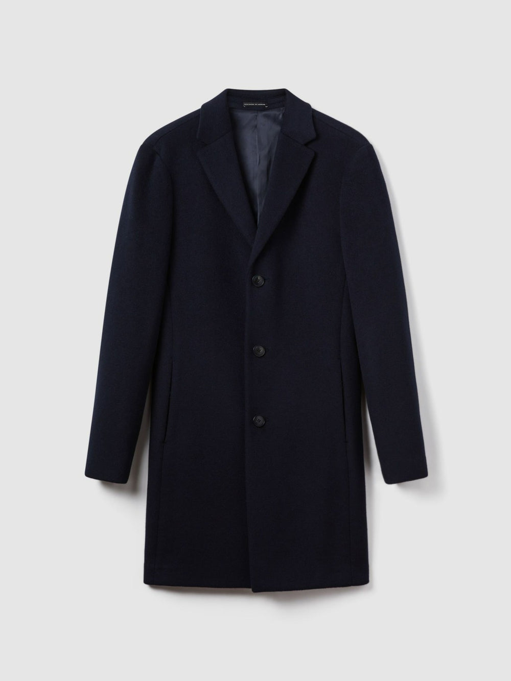 Wool Blend Single Breasted Epsom Overcoat Navy | Mens