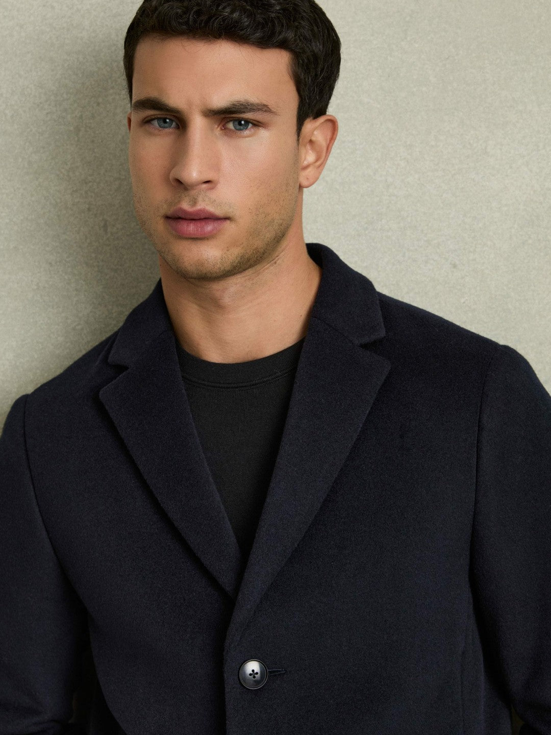 Wool Blend Single Breasted Epsom Overcoat Navy | Mens