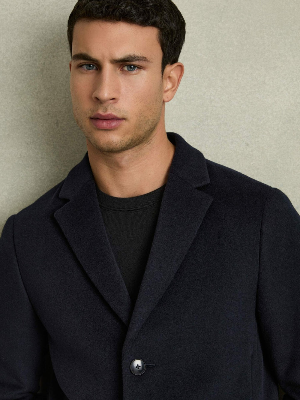 Wool Blend Single Breasted Epsom Overcoat Navy | Mens