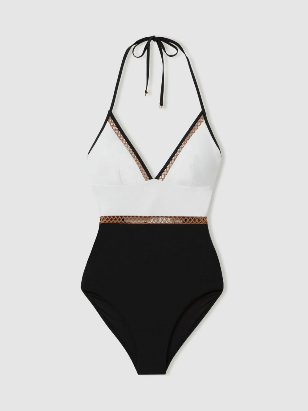 Colourblock Halter Swimsuit White/Tan | Womens