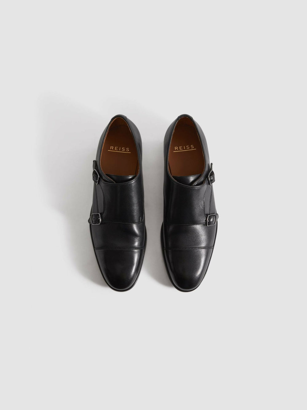 Leather Double Monk Strap Shoes Black | Mens