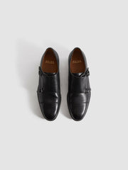 Leather Double Monk Strap Shoes Black | Mens