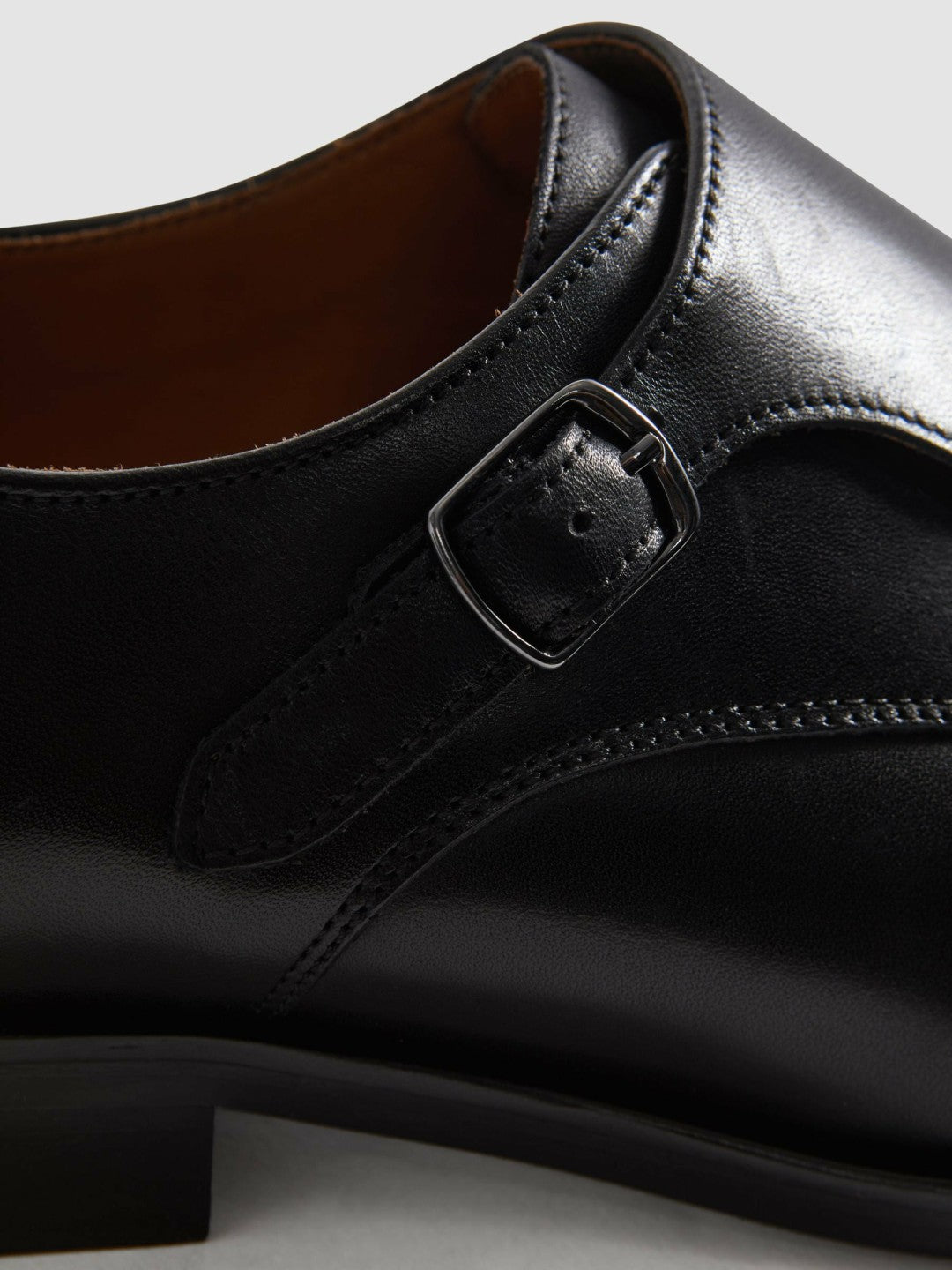 Leather Double Monk Strap Shoes Black | Mens